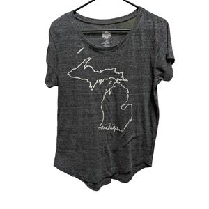 State of Mine Womens Michigan Outline Graphic Tee Heather‎ Charcoal Grey Small